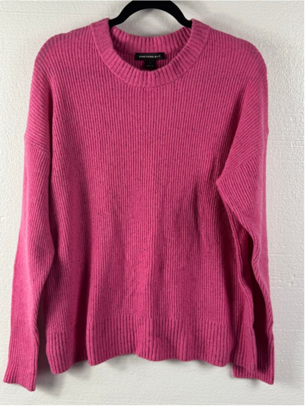 Something Navy Pink Ribbed Crew Neck wool blend Sweater L